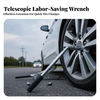 Labor-Saving L-Shaped Wheel Brace Heavy Duty Steel Construction Telescopic Lug Wrench Non-Slip Grip for Roadside Emergency, Garage