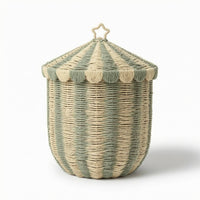 Woven Basket with Lid and Handles Scalloped Basket with Handles Ribbed Laundry Hamper Handwoven for Playroom