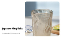 Glacier Texture Glass Large Capacity Japanese Design Drinking Glass All-Purpose Frosted Textured Tumbler for Homeowners, Kitchen, Dining Room, Office
