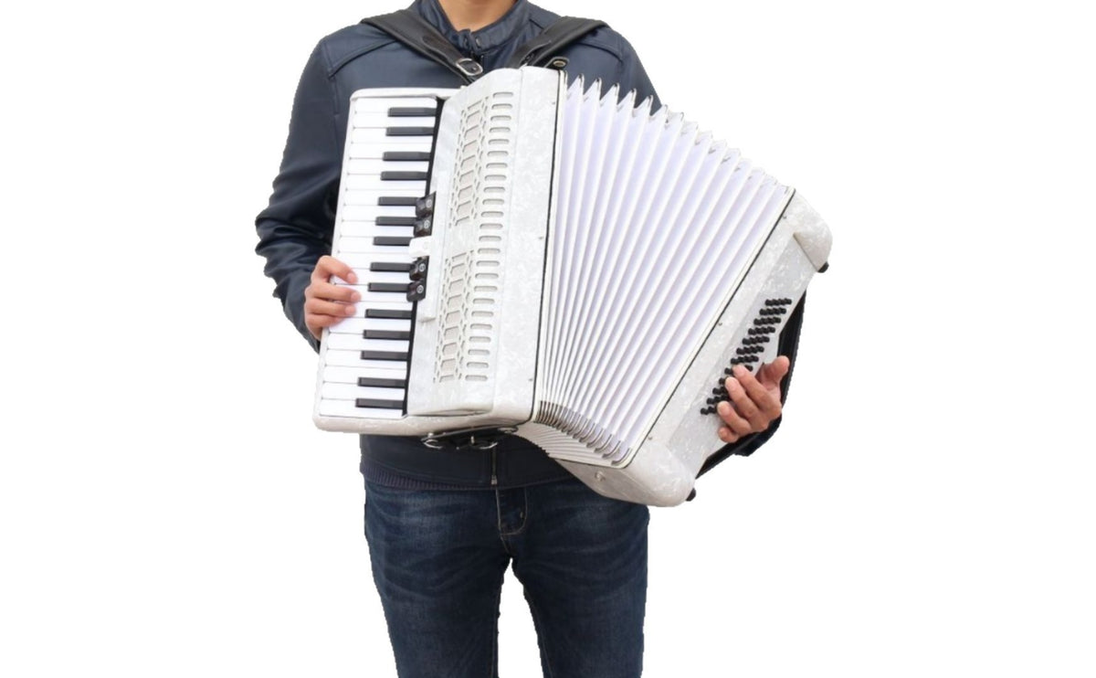 Piano Accordion Pearlescent Accordion with Straps Portable Musical Instrument for Students, Stage