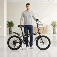 20 Inch Folding Bike With Mudguards 7-Gear Folding Bike Adjustable Seat Portable Town Bike for Commuters, Students, Commuting, City, Travel