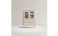 Side Cabinet with Glass Doors Modern Cabinet with Glass Doors Compact Credenza with Drawer for Living Room, Small Areas
