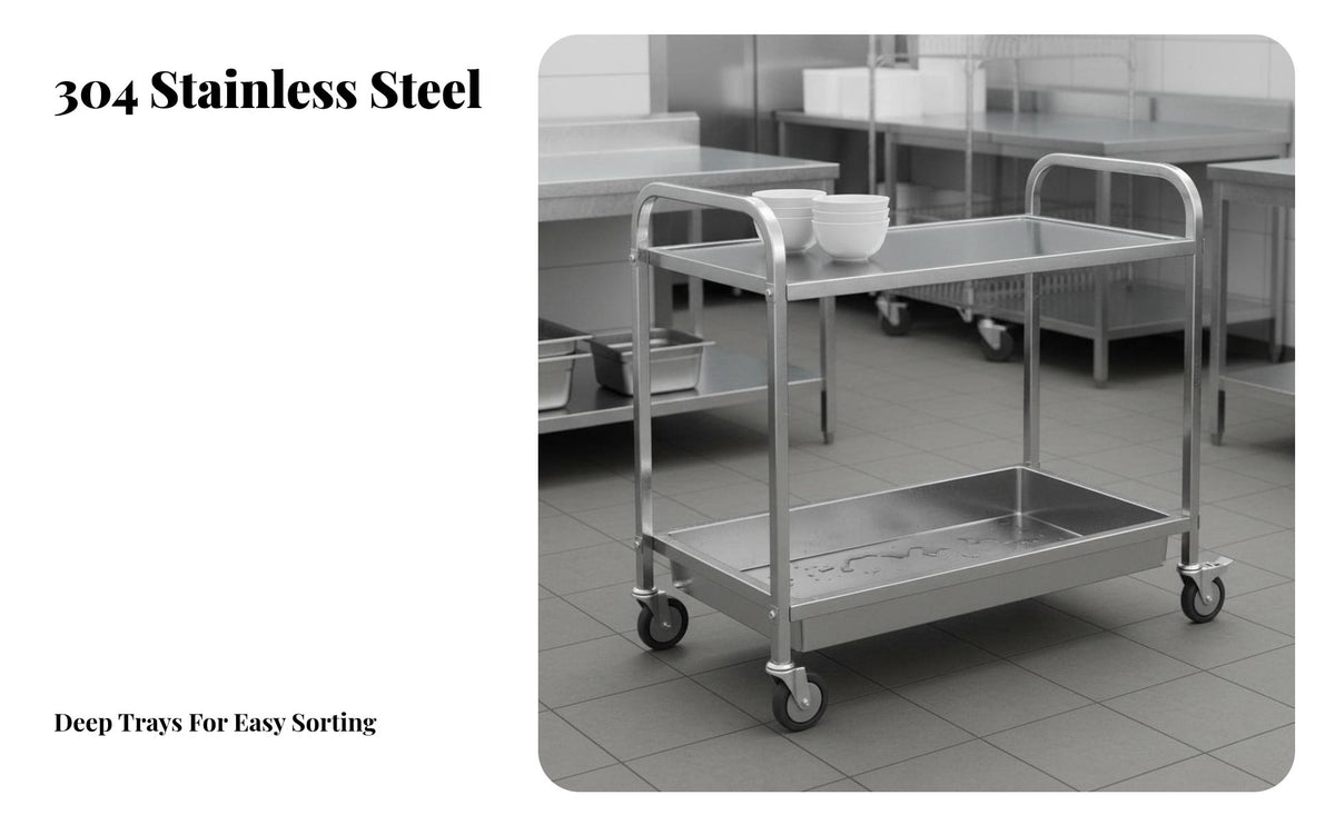 Easy to Clean Restaurant Bus Cart Rust Resistant Stainless Steel Utility Cart 360° Swivel Casters 3 Tier Food Service Trolley Locking Wheels for Hotel Employees, Cafeteria Workers, Homeowners, Banquet Hall, Warehouse, Hospital, Laboratory