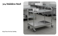 Easy to Clean Restaurant Bus Cart Rust Resistant Stainless Steel Utility Cart 360° Swivel Casters 3 Tier Food Service Trolley Locking Wheels for Hotel Employees, Cafeteria Workers, Homeowners, Banquet Hall, Warehouse, Hospital, Laboratory