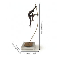 Human Figure Sculpture Gold-Tone Sculpture with Metal Stand Decorative Athletic Pose Statue for Living Room, Bookshelf