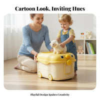 Large Capacity Rolling Toy Chest With casters Wheeled animal face Toy Box Safe Rounded Corners children's container Portable Design for young children, Parents, Playroom, Nursery, Bedroom, Closet