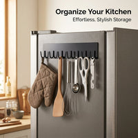 Hook Rack for Refrigerator Storage, No Drill Towel for Kitchen and Dorm Room Students, Modern Multi-Hook Organizer for Bathroom and Home
