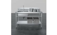 Rust-Resistant Stainless Steel Prep Table with Sink Heavy Duty Stainless Steel Workstation Sink Multi-Functional Anti-Clog Drain for Chefs