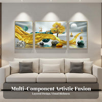 3 Pieces Crystal Porcelain Painting Light Elegant Design 3 Piece Wall Art Ready to Hang Abstract Landscape Painting for Homeowners, Living Room