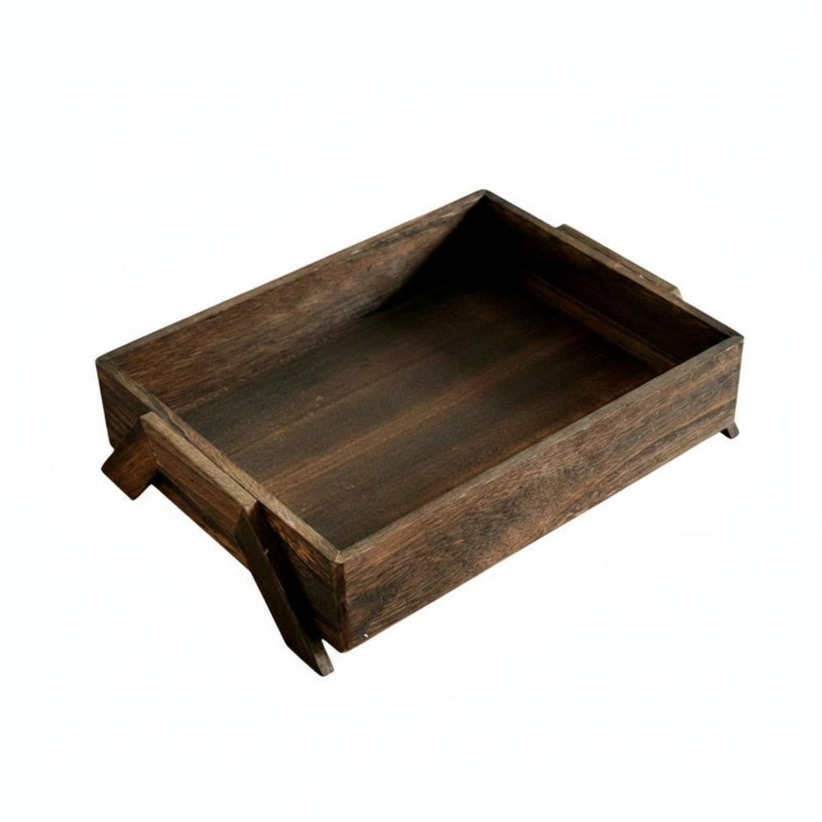 Rectangular Wooden Tray Dark Brown Vintage Wooden Tray Open open-Sided Serving Platter