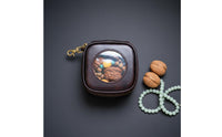 Treasure Pouch Storage Case Dustproof Leather Walnut Storage Bag Handmade Clear Window Collectible Pouch for Collectors