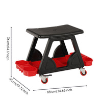Rolling Automotive Seat Movable Repair Seat Stool with Tool Trays Heavy-Duty Rolling Stool with Tool Trays for Automotive Specialists, Garage