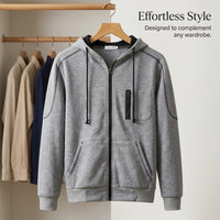 Men's Fleece Sweatshirt with Closure Jacket with Seam Insert Pockets for Casual Wear and Everyday Use, Regular Fit Polyester Hoodie for Young Adults