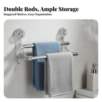 Drillnon-Drilling Installation Suction Cup Double Towel Bar No Drilling Bathroom Accessory Waterproof Wall Rack Strong Load-Bearing for Renters, Homeowners, Families, Washroom, Restroom, Shower Room, Entryway