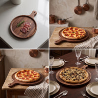 Wooden Serving Board with Handle Rustic Serving Platter Board with Handle Handcrafted Round Pizza Peel for Table Service