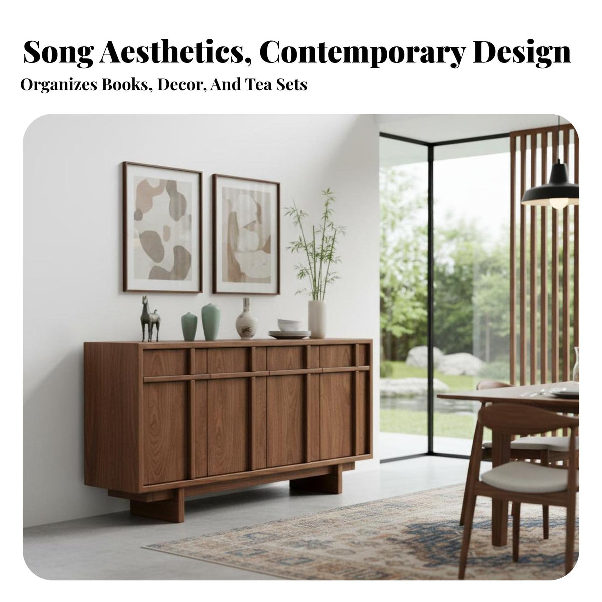 Black Walnut Sideboard Minimalist Design New Chinese Aesthetic Console Cabinet Ample Storage Sideboard Buffet Cabinet for Renters, Entryway, Hallway