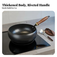 Scale Pattern Scale Pattern Wok Naturally Nonstick Flat Bottom Wok Iron Stir Fry Pan Even Heating Uncoated Skillet Pre-Seasoned
