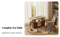 Space-Saving Mobile Tea Station with Integrated Kettle Multitier Storage Serving Trolley hidden Water Supply Household Furniture for Homeowners, Seniors, Balcony, Living Room, Office