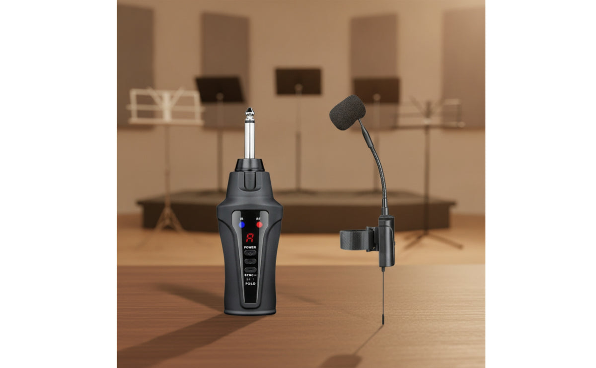 VHF Wireless Audio Pickup System Rechargeable Plug-on Wireless Audio Pickup System Low-Latency Bodypack Transmitter and Receiver Compact for Instrument Players, Saxophonists, Live Performance, Rehearsals, Street Playing