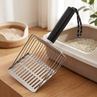 Cat Sifter with Detachable Handle, 304 Stainless Steel Metal Material, Slotted Flat design, Practical Cat Owner Gift Idea