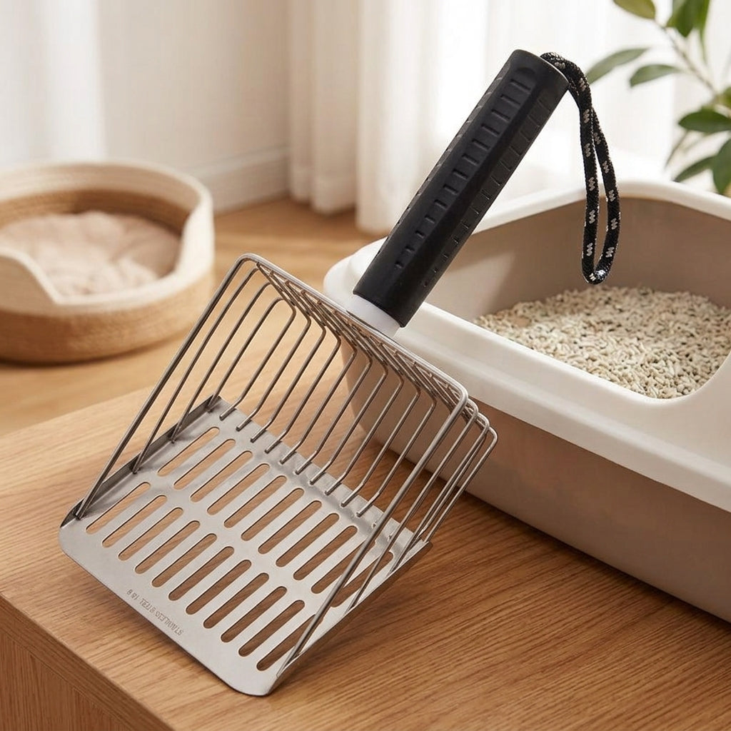 Cat Sifter with Detachable Handle, 304 Stainless Steel Metal Material, Slotted Flat Design, Practical Cat Owner Gift Idea