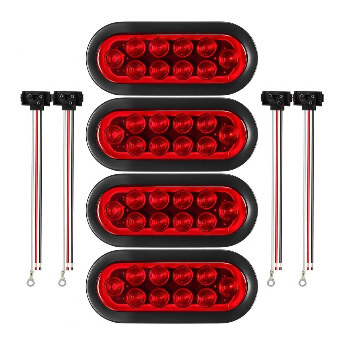 4 Pieces Oval LED Trailer Light Black Housing Red LED Trailer Light Wiring Leads