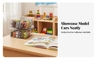hinged lid Divided Car Container Compartmentalized Toy Organizer Stackable Display Case particle-resistantproof for Collectors, Children, Hobbyists, Desktop, Playroom, Bedroom, Shelf