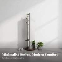 Solid Wood Frame Swivel Mirror with Clothes Hanger Multifunctional Design Rotating Organizer with Mirror Space Saving Bedroom Furniture Storage Shelves for Apartment Dwellers, Homeowners, Adults, Dressing Room, Entryway, Hallway, Cloakroom