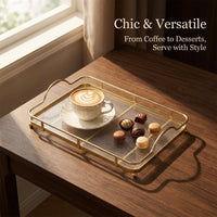 Decorative Tray Acrylic with Metal Handles and Striped Pattern, Serving for Coffee Table and Vanity Rectangular with for Kitchen