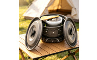 Camp Mess Kit with Kettle Compact Camping Cookware Set Lightweight Camping Pot and Pan for Backpackers, Hikers