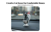Cat on Toilet Figurine Humorous Design Toilet Cat Statue Joke Gift Cartoon Animal Statue for Adults, Coworkers, Car Dashboard, Office Desk