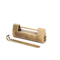 Engraved Scrollwork Brass Sliding Lock Traditional Pattern Antique Bronze Lock Looped Key Gate Sliding Bolt