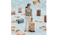 Miniature Woman with Suitcase Hand-Painted Journeyer Figurine Realistic Scale Model for Collectors, Scene Building