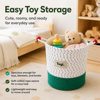 Brown and Blue Toy Storage, Rope Storage Basket for Playroom & Nursery, Braided Woven Laundry Hamper, Decorative Washing Basket