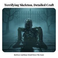 Halloween Decor Long Gray Hair Glowing Eyes Motion Sound Zombie Skeleton for Home Display