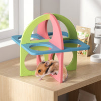 Wood Hamster Foraging Toys and Hamster Wheel, Chewable Hamster Toys for Dental Health, Washable No Assembly Wood Enrichment Block