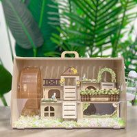 Large Hamster Cage Acrylic Hamster Villa with built-in Wheel, Wood and premium habitat with Openable Top for Syrian Hamsters and Gerbils