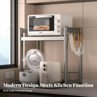 Space-Saving Adjustable Microwave Oven Stand Rust-Proof Countertop Appliance Organizer Heat Resistant Pull-out Kitchen Counter Shelf Sturdy for Home Cooks, Apartment Dwellers, Homeowners, Small Areas, Pantry, Office