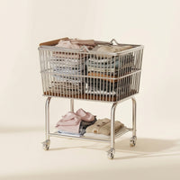 Rolling Laundry Cart Two-Tier Laundry Basket Cart Mesh for Bathroom, Bedroom
