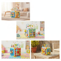 Activity Cube with Learning Activities Educational Activity Toy with Handle Busy Toy with Handle Child-Led for Toddlers, Travel