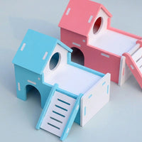 Hamster House with Double Sloped Roof Nest, Double Deck Wood Composite Gerbil House and Hamster Sleeping Nest, Small Animal Accessories
