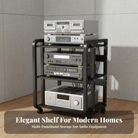 Heavy Duty Frame Adjustable Amplifier Stand Mobile Design Multi-Tier Stereo Stand Locking Casters Adjustable Stereo Rack Easy Assembly for Audiophiles, Living Room