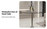 Korean design Round Glass-Top End Table Modern Design Round Glass-Top Pedestal Table Mixed Material Construction Home Furniture Space-Saving for Interior Designers, Homeowners, Renters
