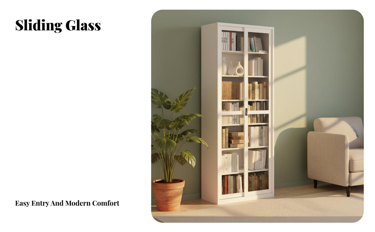 fastening Steel storage cabinet fastenable Design fastening Metal and Glass Hutch Sliding Doors Storage Cabinet for Parents, Living Room, business areas, Garage
