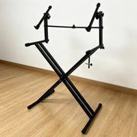 Adjustable X Style Keyboard Stand Heavy Duty Double Tier Keyboard Stand Non-Slip Feet for Studio