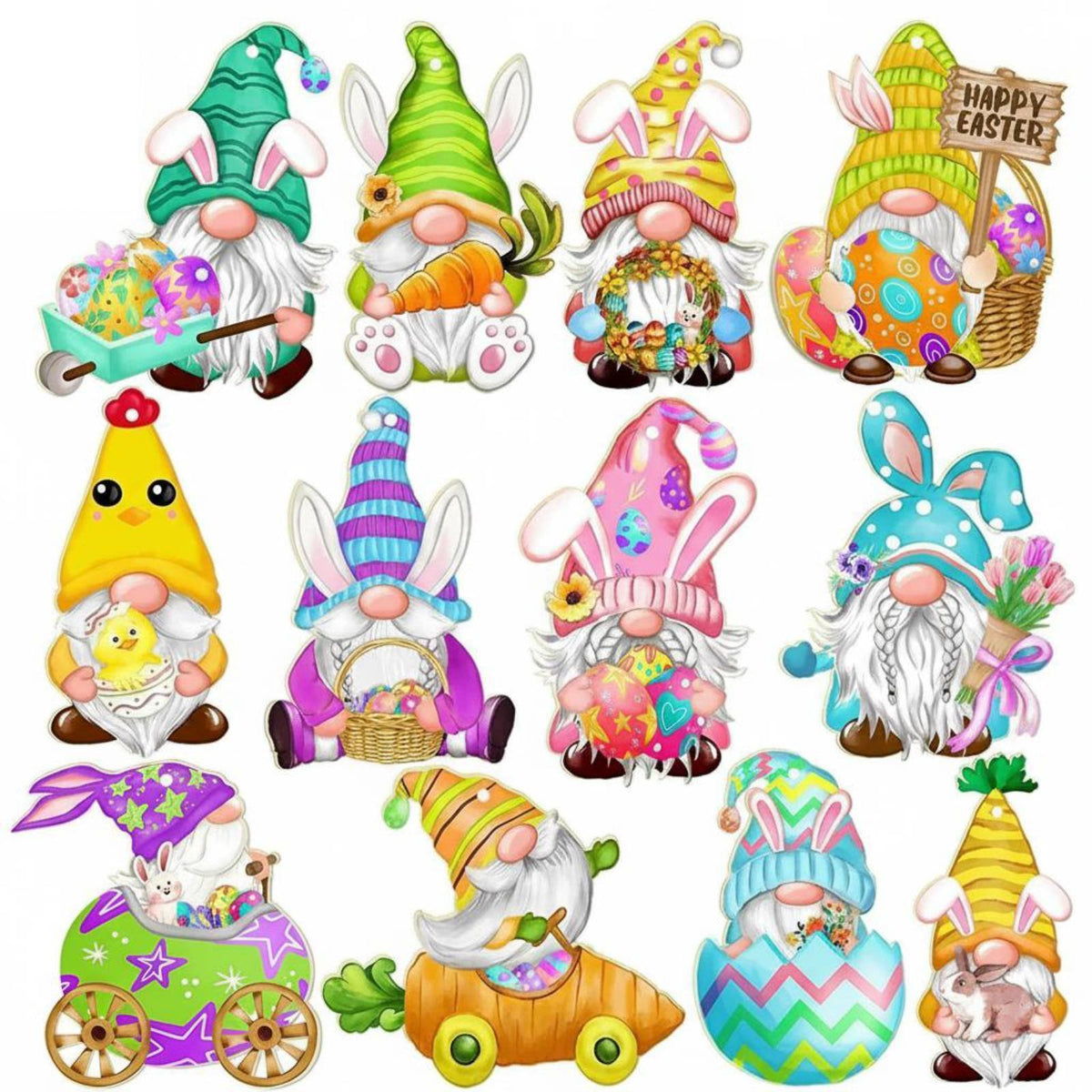 12 Pieces Easter Gnome and rabbit Pendants Lightweight Hanging decoration for children
