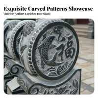 Chinese Drum Stone Auspicious Design Bluestone Sculpture Weather Resistant Antique Entrance Accent Ornament for Homeowners, Collectors, Courtyard