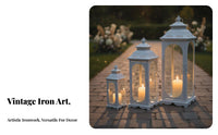 Wrought Iron Candle Lantern Romantic Atmosphere European Design Floor Lantern Antique Finish Vintage Pillar Candle Holder for Wedding, Aisle Marker