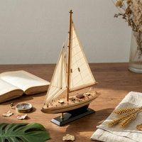 Wooden Sailing Boat Model with Stand Tabletop Wooden Sailboat Model Sailboat Decoration with Stand Small Coastal for Collectors