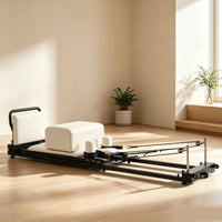 Foldable Pilates Reformer Padded Pilates Reformer Exercise Equipment Full-Metal Comfortable for Fitness Enthusiasts, Home Gym